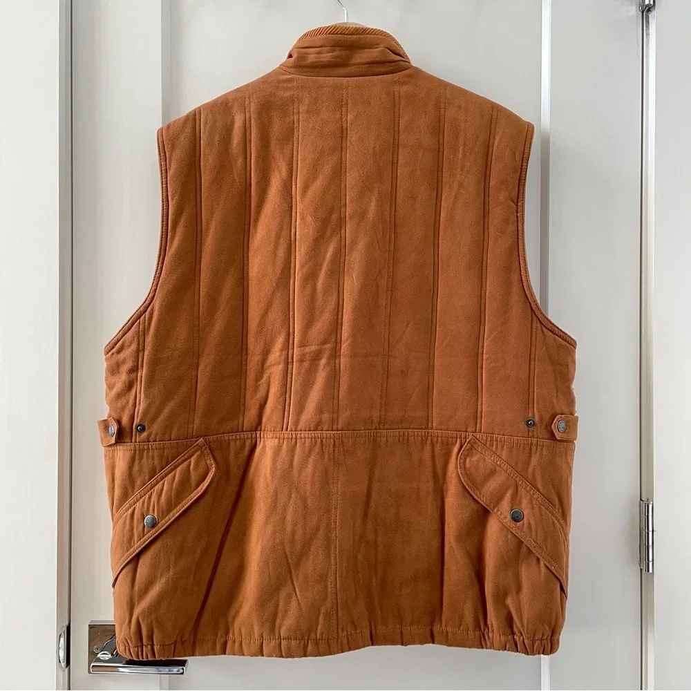 Orvis Mens Vest Brown Burnt Amber Sueded Polyester Corduroy Collar Size XL - Picture 2 of 8